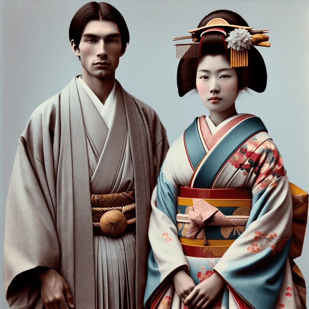 En typisk japansk tøjstil for edo-perioden. Manden iklædt koumon, tomesode.
